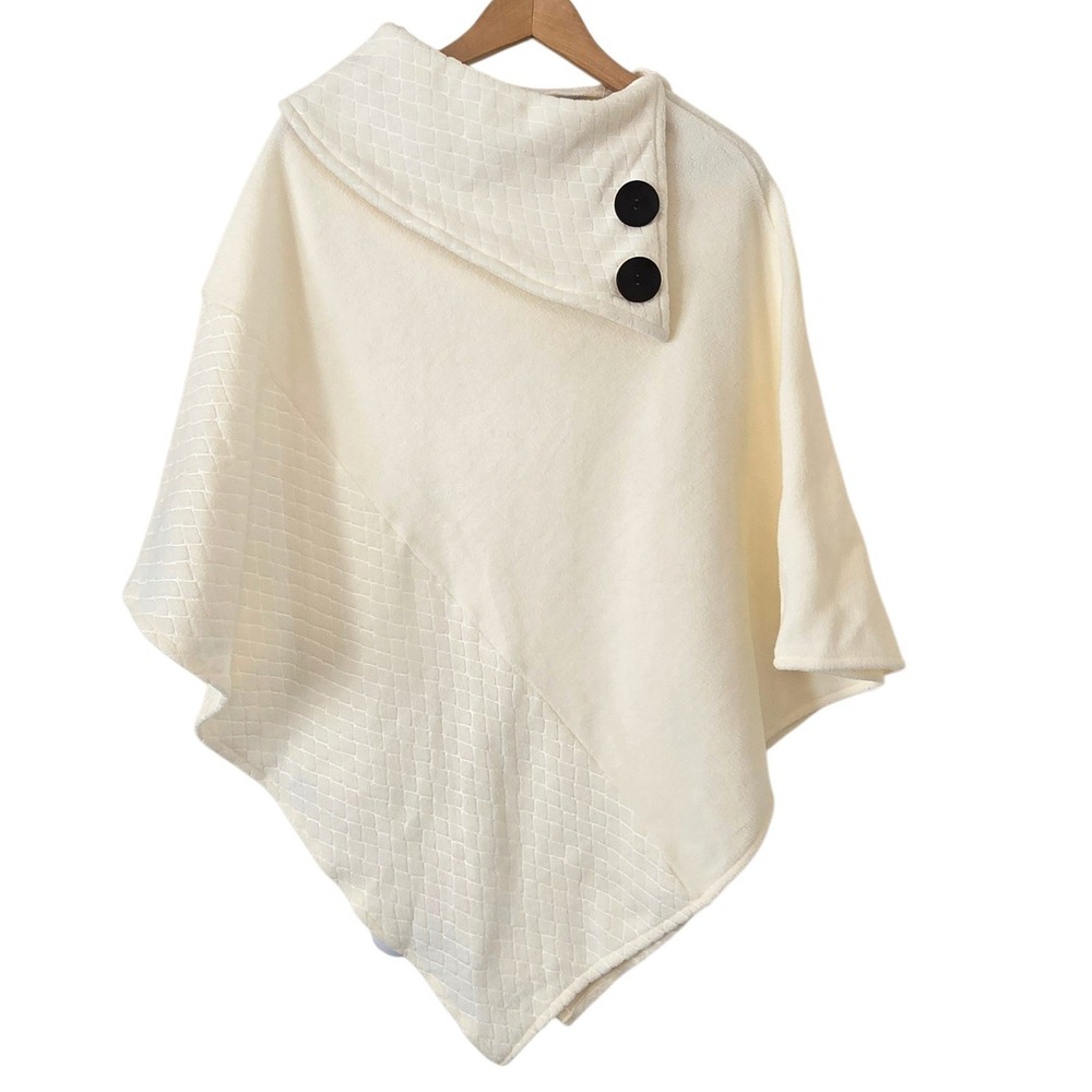 Poncho Wrap Women One Size Ivory New Asymmetrical Quilted Button Cape